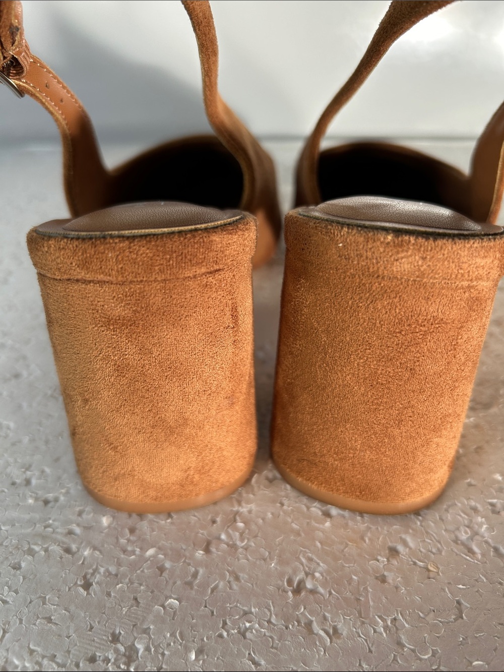 Mostrin SZ 8.5 Camel Suede Block Heel Slingback Office Dressy Chic Closet Staple - Picture 12 of 14